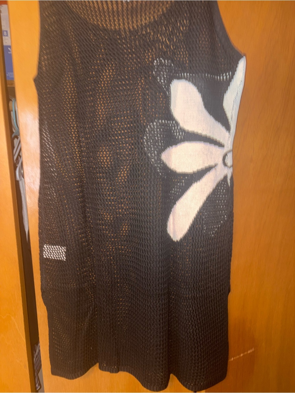 Black Mesh Swimsuit Cover Up With White Daisy Accent